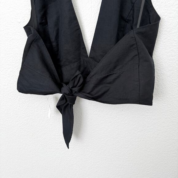 [Anthropologie] Black Linen Blend Retro V-Neck Halter Crop Tank NWT Size Large L - Picture 4 of 9